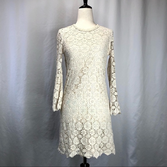 Zara Trafaluc cream off white lace minidress 3/4 sleeves open back bodycon S - Picture 1 of 9